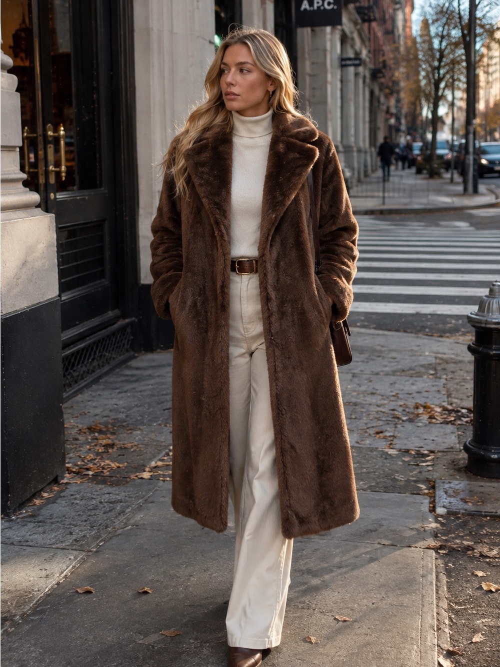 LAST 1❤️ Vintage style luxury faux fur coat smooth fur chocolate brown mid lengt